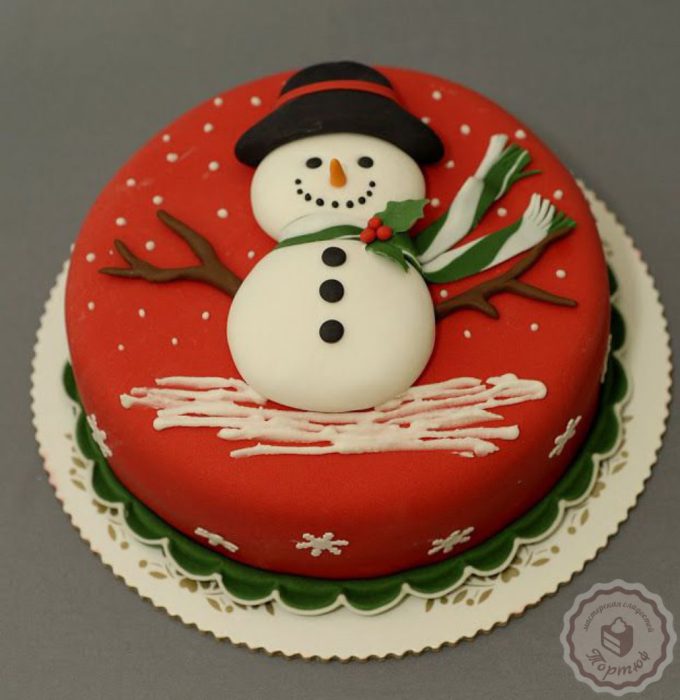 Новорічний торт зі сніговиком - смачний, простий та красивий