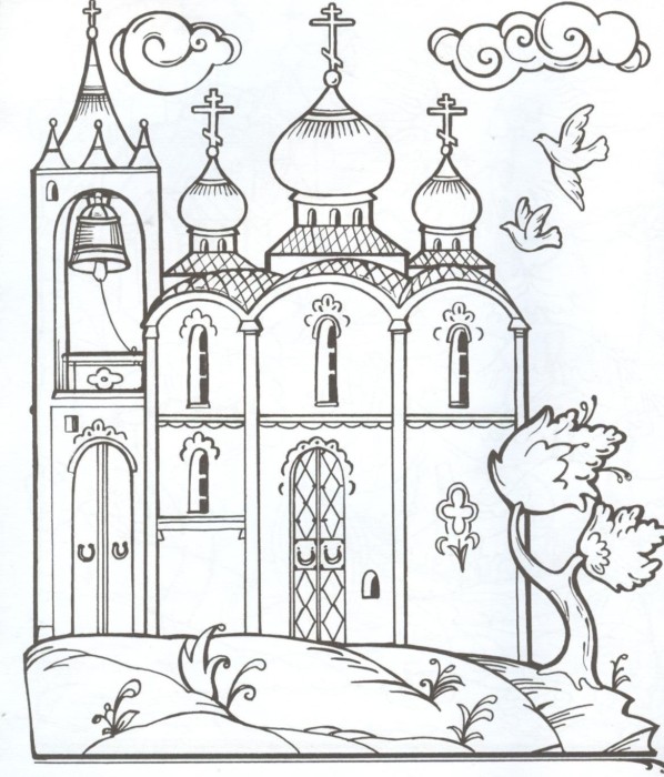Дитячі великодні розмальовки з церквою