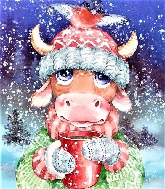 Мальована картинка з новорічним Бичком